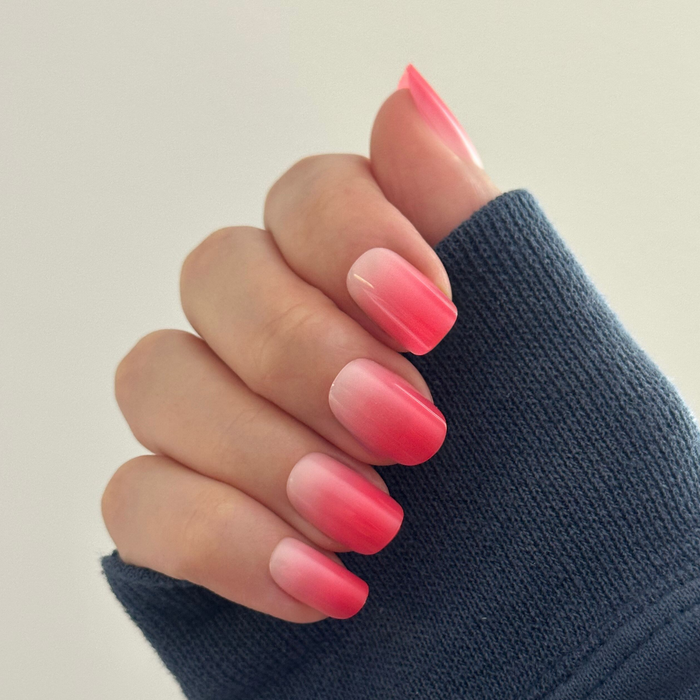 Berry Syrup Gradient - Press-On | Short | Squoval short false nails with sheer berry pink ombre for easy at-home manicure