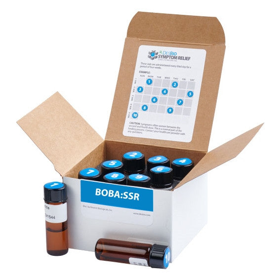 BOBA:SSR formerly Borrelia-Babesia Series Therapy (Symptom Relief) by Desbio, series symptom relief, temporary relief of symptoms related to Lyme disease including rash, fever, chills, fatigue, migratory joint pain, memory loss, sleep problems, and rapid heart beat