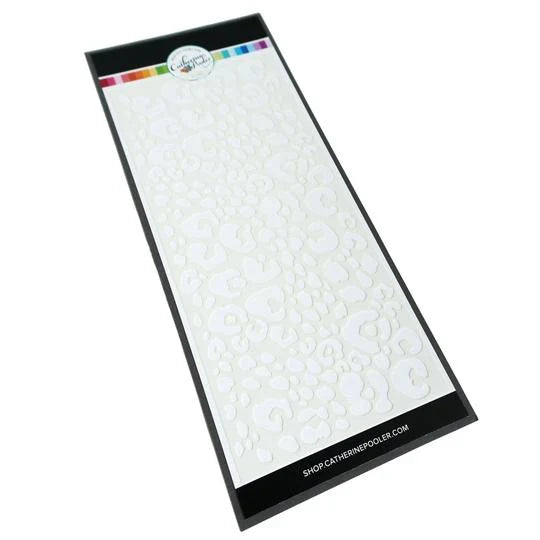 Catherine Pooler - Slimline Stencil - Leopard. Stencil is 4 x 9" in size. Available at Embellish Away located in Bowmanville Ontario Canada.