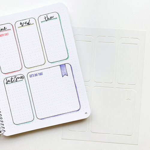 Catherine Pooler - Stencil - At A Glance. This At a Glance reusable stencil is from Catherine Pooler Designs. This stencil is perfect for making a 5 day week on a page of a Canvo or other planner or journal (sold separately). Available at Embellish Away located in Bowmanville Ontario Canada. Example by Catherine Pooler