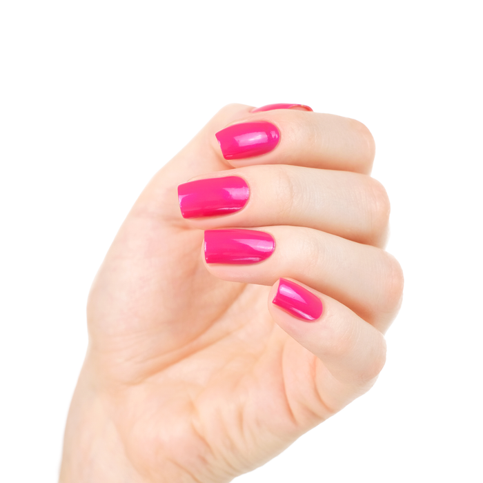 Cosmo Pink hot pink nail polish manicure on a light skin tone