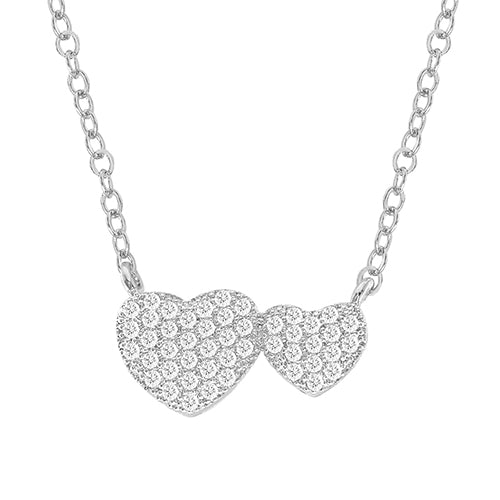 Cubic Zirconia Side By Side Heart Pendant Necklace - ikatehouse