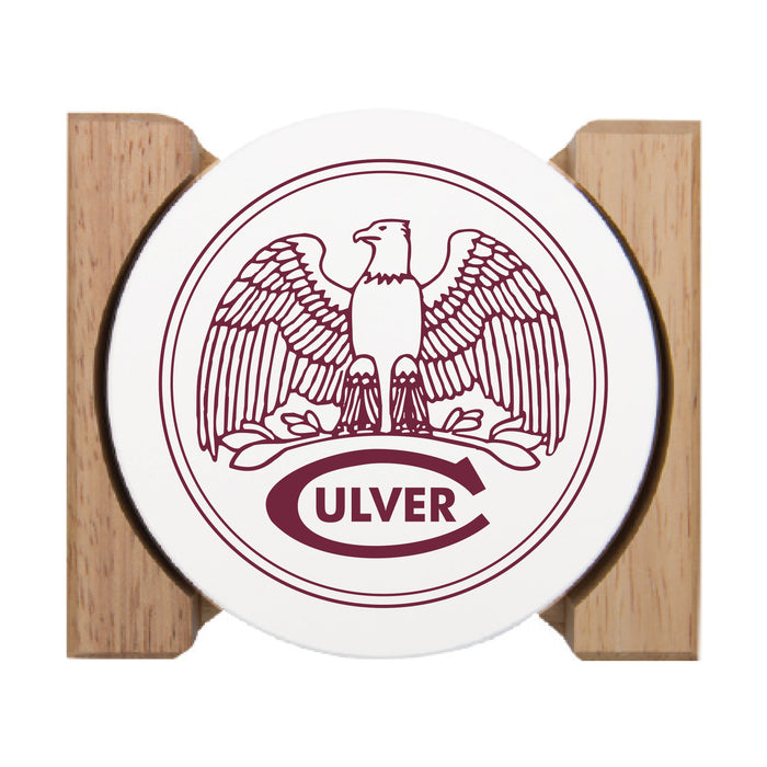 Culver Eagle Stone Coasters with Wood Holder - 4 pack
