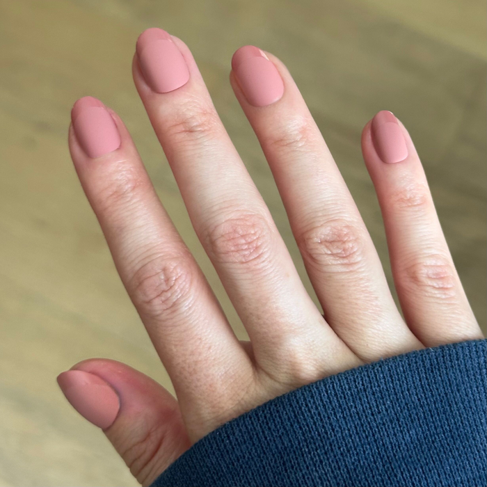 Glossy Tip Tawny French - Press-On | Extra Short | Round matte warm tawny false nails with glossy tips for easy mani