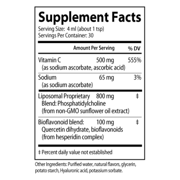 Liposomal Bio-Quercetin provides an effective dose of vitamin C and bioflavonoids in a natural and pure phosphatidylcholine liposomal delivery system. This highly absorbable combination of nutrients will help to support immune function and antioxidant activity.