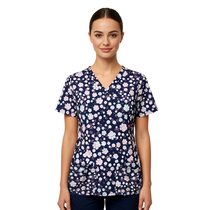 Medichic Kendall Cosmic Paws Printed V-Neck Scrub Top
