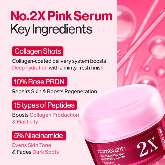 Numbuzin No. 2 Rose PDRN Collagen 2X Plumping Serum 30ml سيروم نومبوزين رقم 2 روز PDRN كولاجين 2X الممتلئ - Princess Cosmetics Qatar
