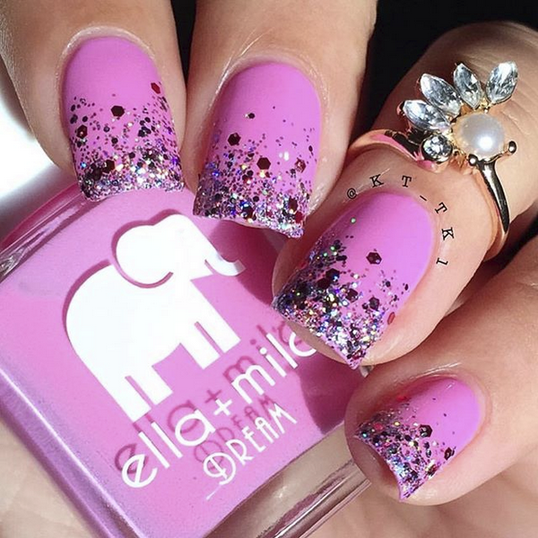 Pinkterest+ pink nail polish with black glitter gradient nail art
