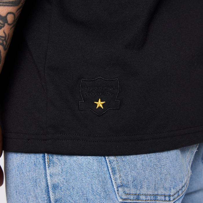 Polera Colo Colo Urbano Hombre Eterno Campeón Negro Escudo Verano