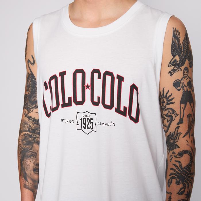 Polera Tank Colo Colo Urbano Eterno Hombre Blanco
