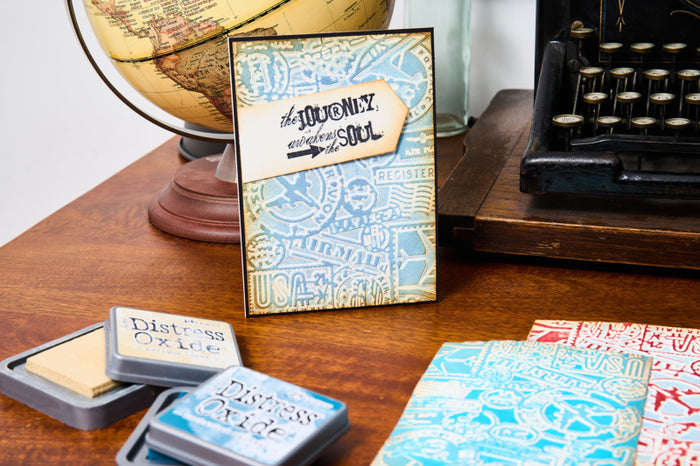 Sizzix - Tim Holtz - Multi Level Textured Impressions Embossing Folder - Vault Airmail. Available at Embellish Away located in Bowmanville Ontario Canada. Example by brand ambassador.