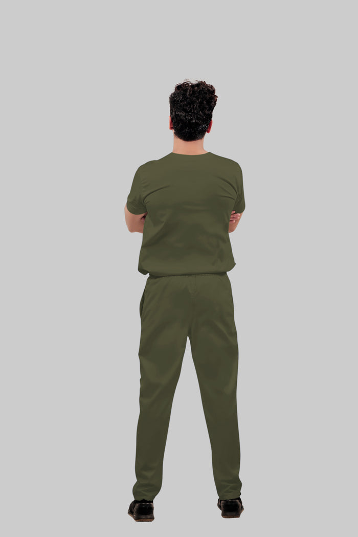 Stretchable (4Way) Men Olive Green Straight Scrub Pant
