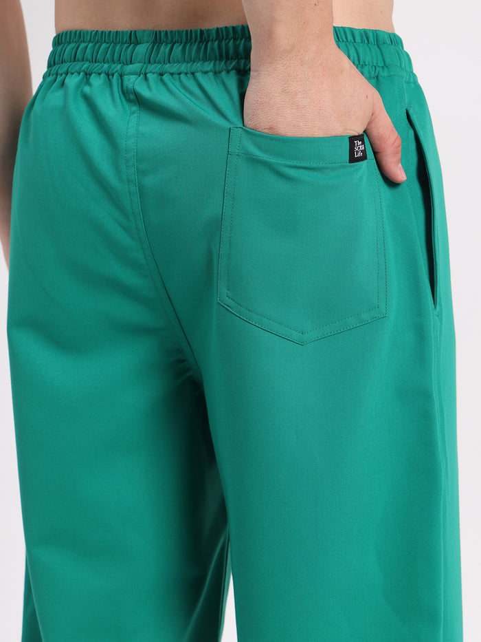 Stretchable (4Way) Men Sea Green V-Neck With Straight Pant Scrub Set