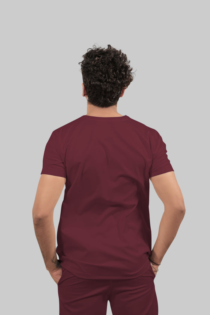 Stretchable (4Way) Men V-Neck Burgundy Scrub Top