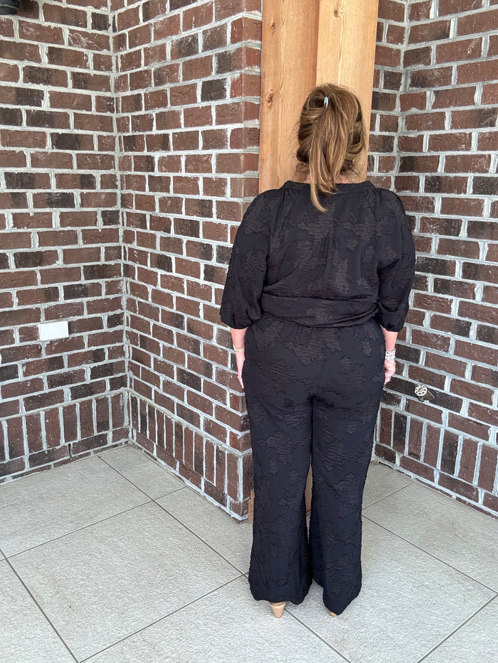 Umgee Black Floral Burnout Pants