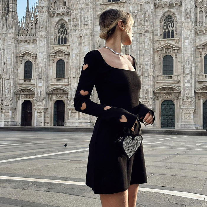 Women's Knitted Dress - Long Sleeve Floral Pattern Dress
