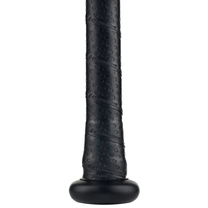 Close-up of the 2020 StringKing Metal Pro USA Slowpitch Softball Bat (SKMTLPRSP) handle, featuring a textured, dotted grip and rounded knob for better control and comfort—ideal for slowpitch softball players.