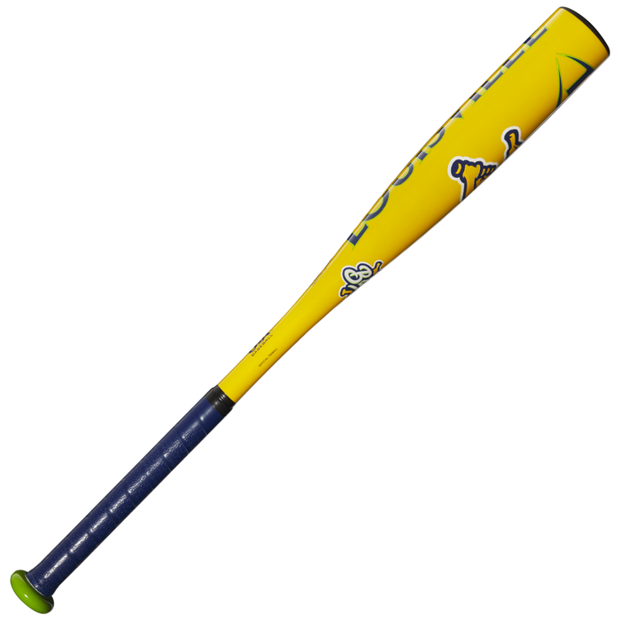 Here is a rewritten version of your sentence using the provided product data: The 2026 Louisville Slugger Savannah Bananas (-12.5) 2 1/4″ USA T-Ball Baseball Bat (WBL4005010) features a vibrant yellow alloy design with a blue grip, green end cap, and playful cartoon graphics along the barrel—making it the ideal choice for young players seeking a fun and energetic Louisville Slugger tee ball bat reminiscent of the Savannah Bananas experience.