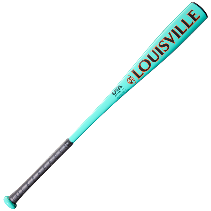The 2026 Louisville Slugger Warrior (-10) USA Baseball Bat (WBL4167010) features a turquoise barrel, black grip, and bold orange LOUISVILLE lettering.