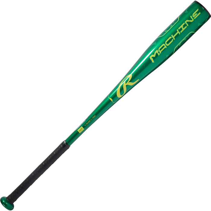 A green and black Rawlings 2026 Machine (-10) USA Baseball Bat (RUS6M10) made from aerospace-grade alloy features "MACHINE" in yellow on the barrel and a black handle grip, displayed on a white background.