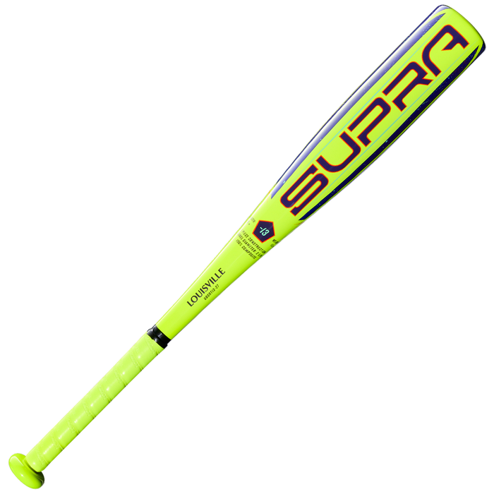 The 2027 Louisville Slugger Supra (-13) 2 5/8″ USA T-Ball Baseball Bat (WBL4266010) is a neon yellow, lightweight bat featuring bold SUPRA lettering along the barrel and prominent Louisville Slugger branding near the handle, displayed against a white background.