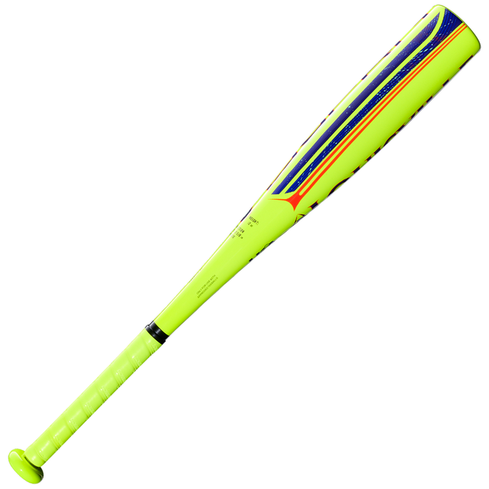 The 2027 Louisville Slugger Supra (-13) 2 5/8″ USA T-Ball Baseball Bat (WBL4266010) by Louisville Slugger is a neon yellow lightweight bat featuring red, blue, and black accents along the barrel, displayed against a white background.