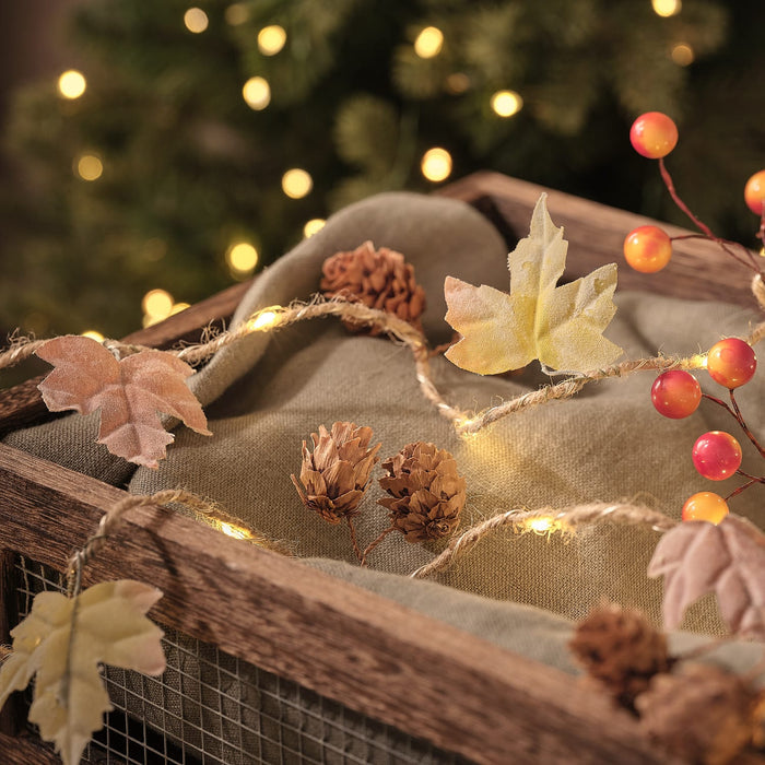 2m Autumn Orchard Leaf & Pinecone Micro LED Garland