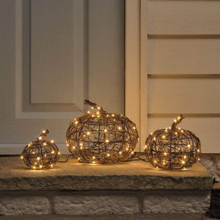 3 Wicker Autumn Pumpkin LED Outdoor Decoration