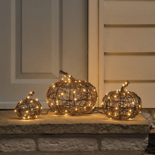 3 Wicker Autumn Pumpkin LED Outdoor Decoration