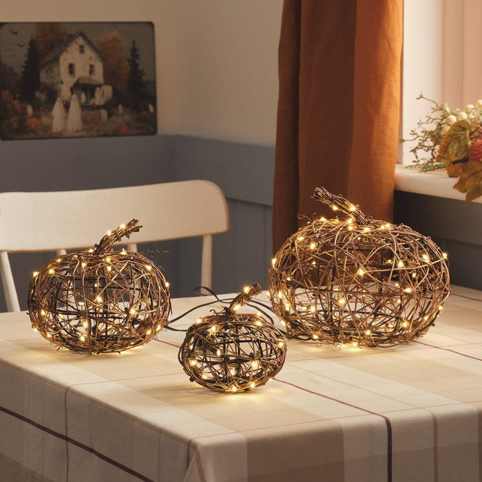 3 Wicker Autumn Pumpkin LED Outdoor Decoration