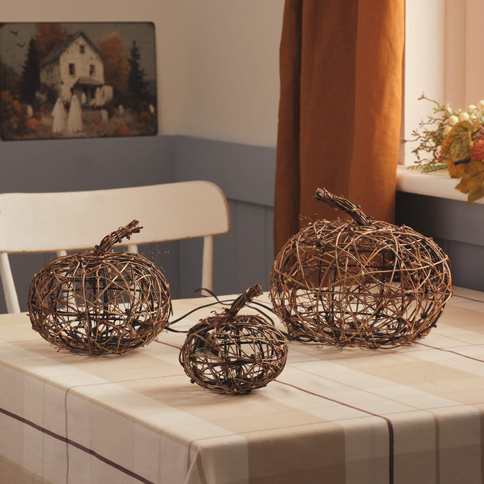 3 Wicker Autumn Pumpkin LED Outdoor Decoration
