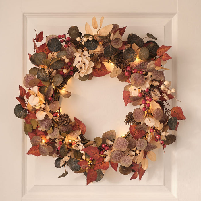 35cm Pre Lit Berry Harvest Autumn Wreath