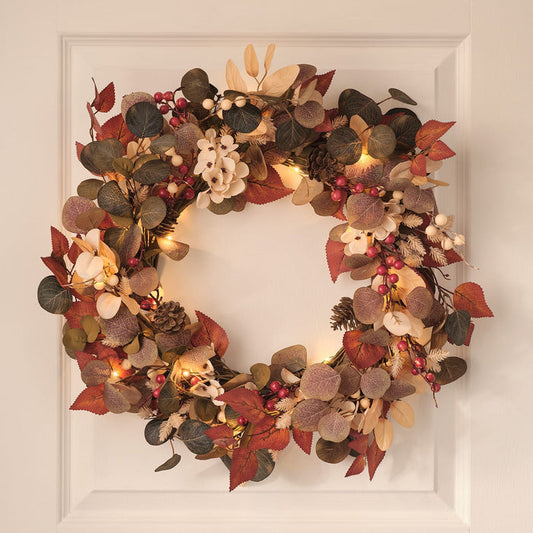 35cm Pre Lit Berry Harvest Autumn Wreath