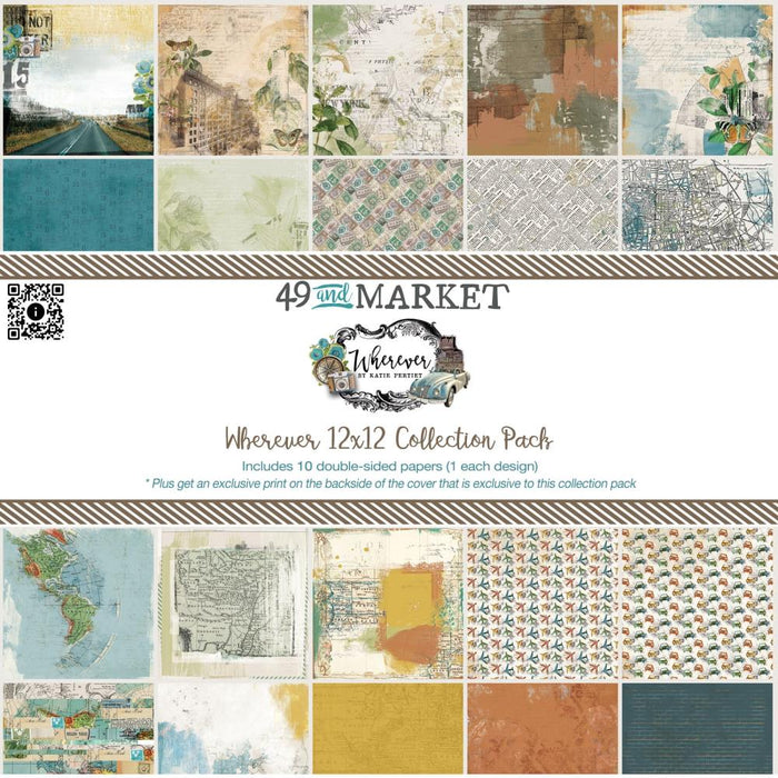 49 And Market - Collection Pack 12"X12" - Wherever. Wherever you go you are surrounded by rich earthy browns, soft blues of the skies and the calming shades of green throughout nature. Available at Embellish Away located in Bowmanville Ontario Canada.