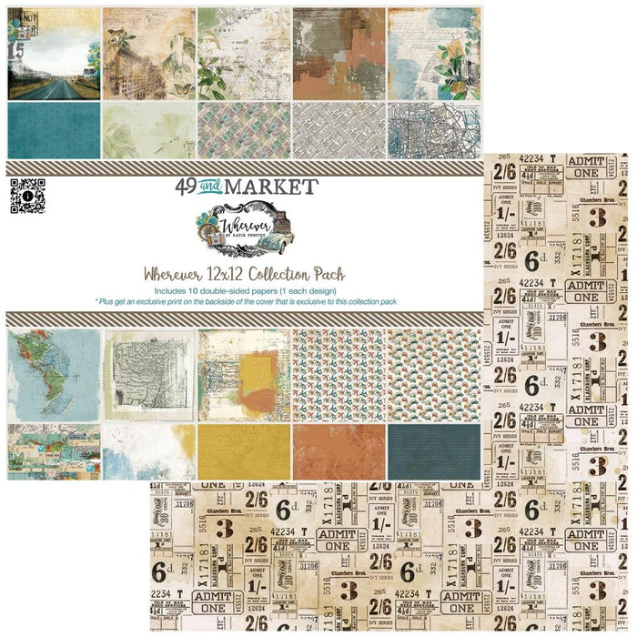 49 And Market - Collection Pack 12"X12" - Wherever. Wherever you go you are surrounded by rich earthy browns, soft blues of the skies and the calming shades of green throughout nature. Available at Embellish Away located in Bowmanville Ontario Canada.