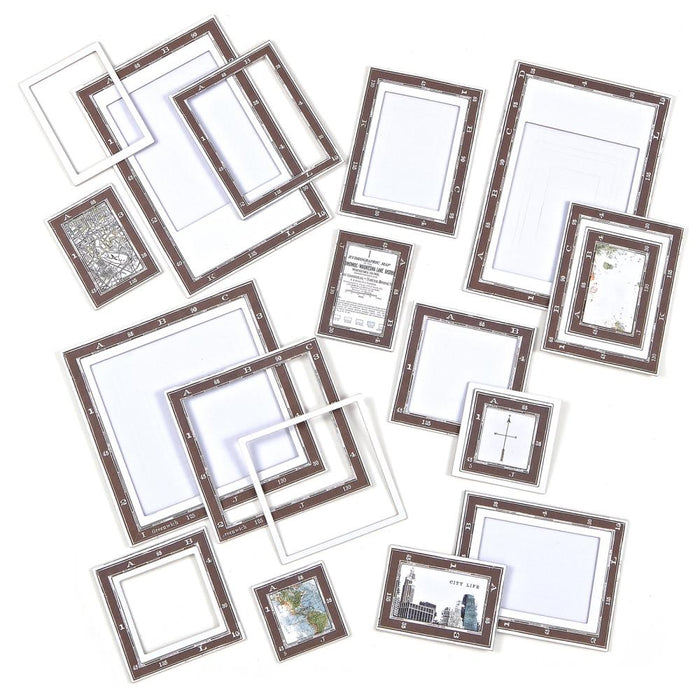 49 And Market - Map  Frames Set - Wherever. You can never have enough frames! This pack of 16 map infused frames is no exception. Available at Embellish Away located in Bowmanville Ontario Canada.