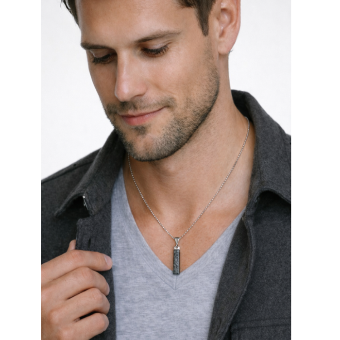 Aletai Meteorite Stick Pendant with Sterling Silver Frame