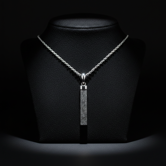 Aletai Meteorite Stick Pendant with Sterling Silver Frame