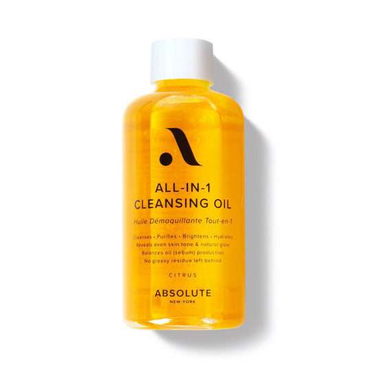Absolute New York citrus cleansing oil bottle on white background product shot all in one cleansing water