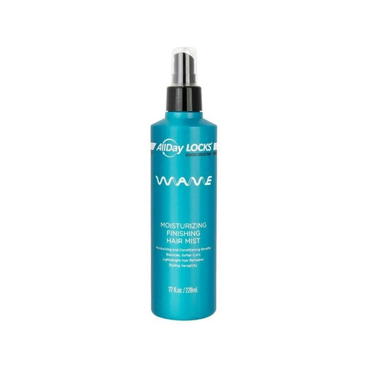 ALLDAY LOCKS Wave moisturizing hair mist in teal spray bottle for finishing shine hydration and styling control