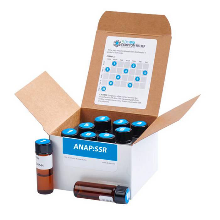 ANAP:SSR formerly Anaplasma Series Symptom Relief Kit by DesBio, series symptom relief, temporary relief of symptoms related to Anaplasmosis, including head discomfort, muscle complaints, joint ailments and chills