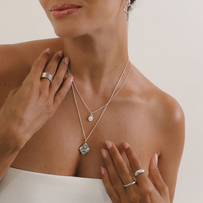 April birthstone Necklace - White Topaz or Diamond - Silver