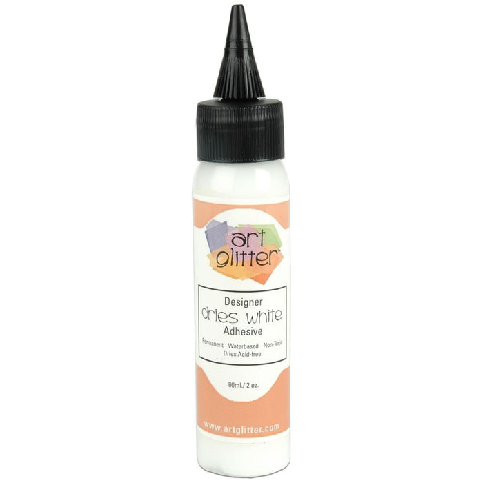 ART INSTITUTE GLITTER-Designer Dries Clear Adhesive is an industrial strength adhesive that adheres to the following: paper art, acetate transparency, cling vinyl, acrylic, ceramics, feather quills, wood, metal, polymer clay, shrink plastic, artificial and dried floral, glass, beads, rocks, shells, and non-washable fibers. Dries acid-free and remains permanently flexible. Available at Embellish Away located in Bowmanville Ontario Canada.