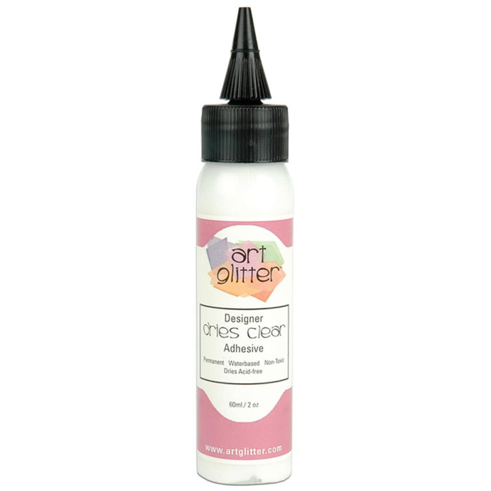 ART INSTITUTE GLITTER-Designer Dries Clear Adhesive is an industrial strength adhesive that adheres to the following: paper art, acetate transparency, cling vinyl, acrylic, ceramics, feather quills, wood, metal, polymer clay, shrink plastic, artificial and dried floral, glass, beads, rocks, shells, and non-washable fibers. Dries acid-free and remains permanently flexible. Available at Embellish Away located in Bowmanville Ontario Canada.