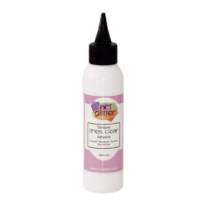 ART INSTITUTE GLITTER-Designer Dries Clear Adhesive is an industrial strength adhesive that adheres to the following: paper art, acetate transparency, cling vinyl, acrylic, ceramics, feather quills, wood, metal, polymer clay, shrink plastic, artificial and dried floral, glass, beads, rocks, shells, and non-washable fibers. Dries acid-free and remains permanently flexible. Available at Embellish Away located in Bowmanville Ontario Canada.
