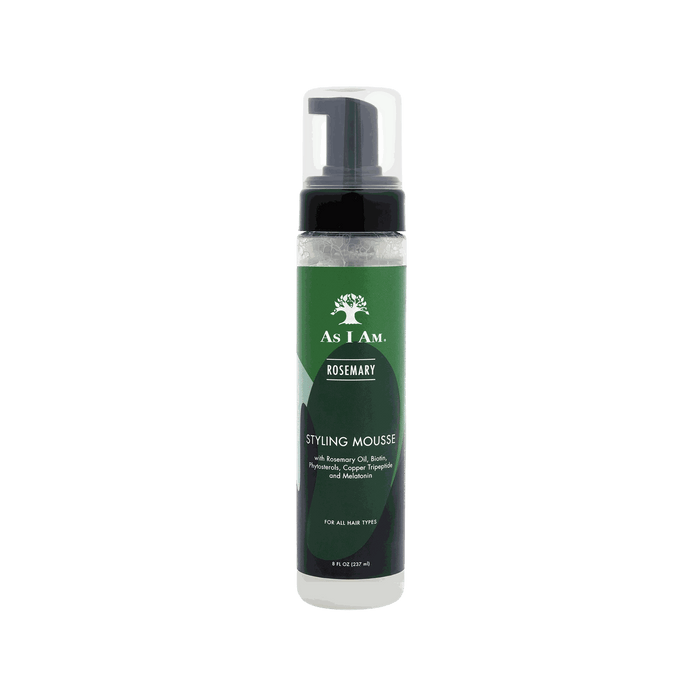 As I Am Rosemary Styling Mousse 8oz bottle with foaming pump for crunchy-free flexible hold and hair nourishment