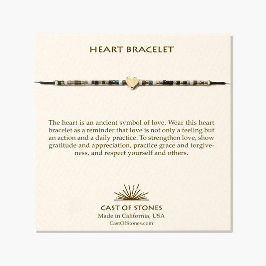 Beaded heart bracelet with neutral seed beads and small heart charm