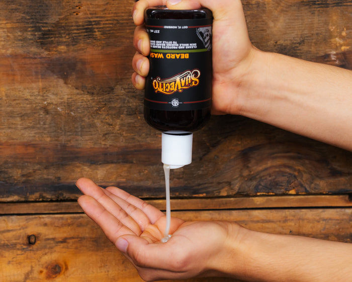 Beard Wash being squeezed into hand