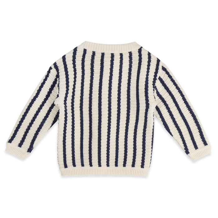 Organic Cotton Benji Chunky Knit Stripe Baby Pullover, Back