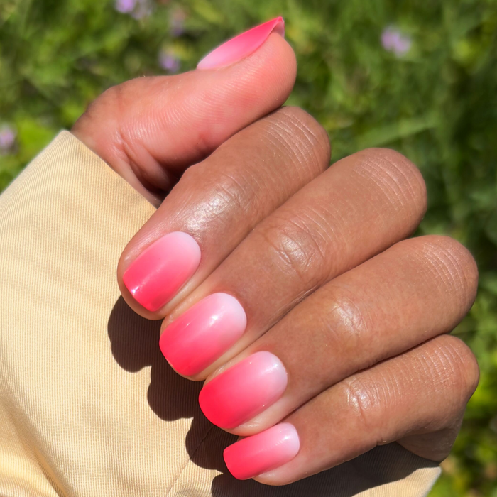 Berry Syrup Gradient - Press-On | Short | Squoval false nails with sheer berry pink ombre for easy at-home mani